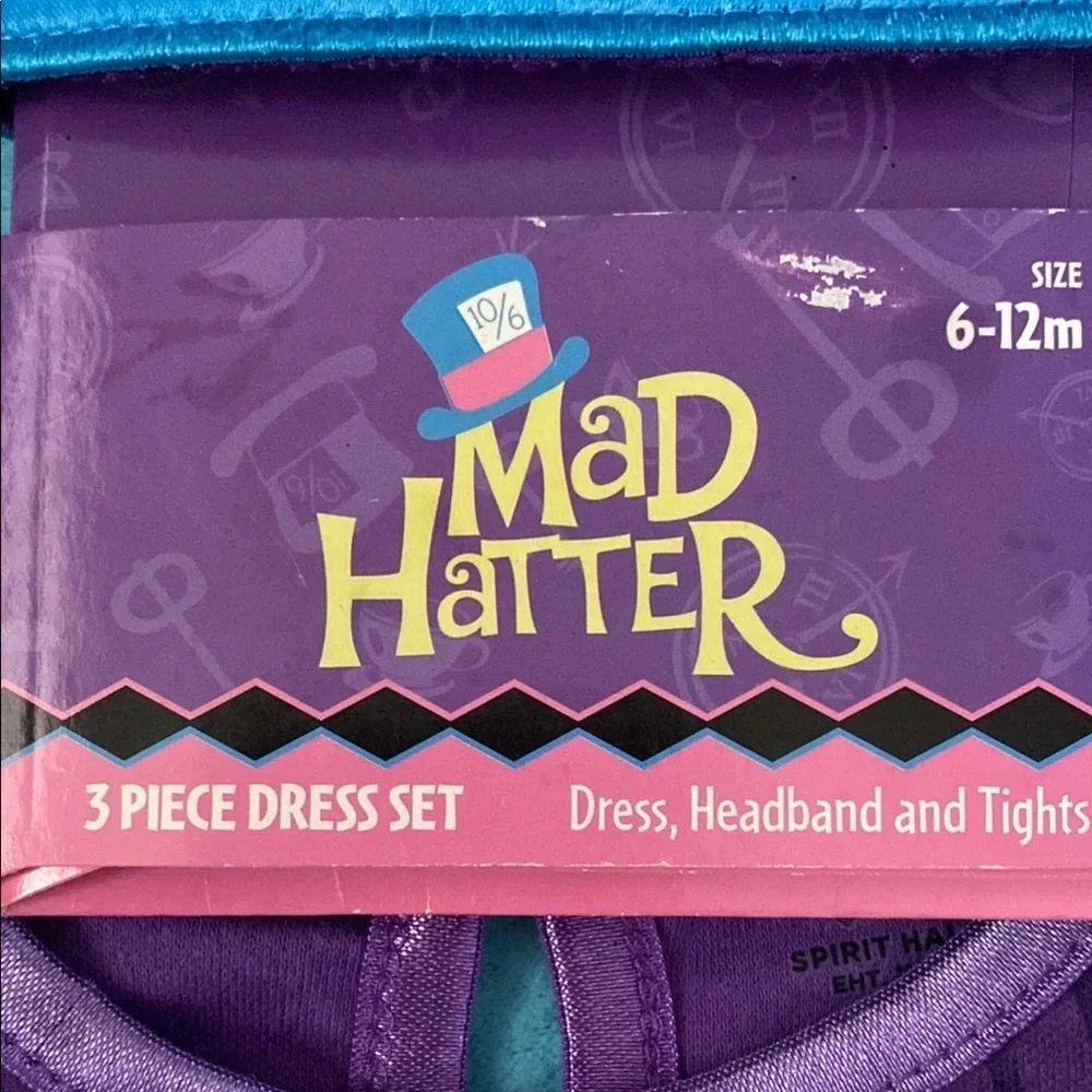 SPIRIT Mad Hatter halloween costume purple yellow pink blue NEW size 6-12 months